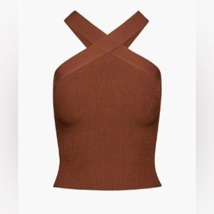 Babaton Sculpt Knit Criss Cross Tank in Epircurean Brown